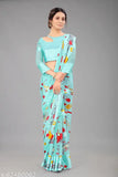 Georgette and satin printed saree in free size, Indian fashion accessory with separate blouse piece