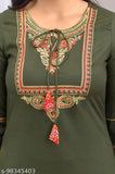Rayon embroidered straight kurti for women, three-quarter sleeves, Indian handcrafted fashion