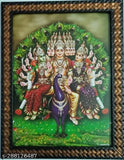 Synthetic resin six-faced Murugan photo frame, Indian deity artwork showcasing Lord Subramanya Swamy and peacock, 9x12 inches