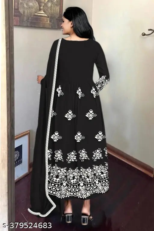 Embroidered Georgette Anarkali Gown, long sleeves, soft & smoothening touch, trendy Indian fashion