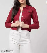 Denim jacket for girls, solid pattern, long sleeves, versatile style, enhances beauty, size 10-16 years, made in India