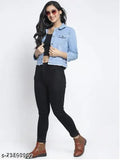 Light blue denim jacket for women, premium stylish ruff jacket with long sleeves, machine washable, regular fit