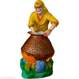 Yellow marble Shirdi Saibaba Handi Cooking Idol figurine, 5.5" x 7.5" x 3", Indian religious artifact