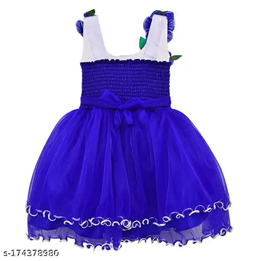 Silver net knee-length dress for baby girls (fe195dblu), elegant and spruce wardrobe essential, made in India