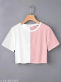 Cotton blend color-blocked half sleeve crop top, stylish women's western wear, India