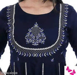 Rayon embroidery work long Anarkali Kurta, printed combo in three-quarter sleeves, vibrant Indian fashion for women's wardrobe (XL, bust 44in)