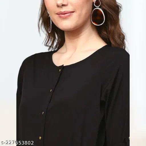 Black crepe jumpsuit, women's and girls' classic and comfortable, Pearl N Veras, three-quarter sleeves, solid pattern, India origin
