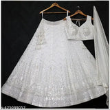 Embellished Georgette women's Choli and Dupatta set, semi-stitched with 43in waist and 70in length, Indian designer Lahenga