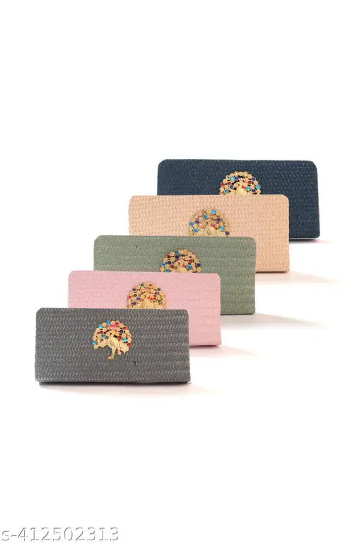 Indian PU Women's Floral Evening Clutch, 2 compartments, free size (9in x 4in), ideal for parties & weddings