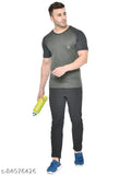 Grey printed active t-shirt for men, 100% polyester, short sleeves, moisture-wicking technology, XL size from Chkokko, India