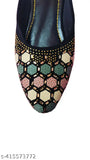 Multicolor embellished mesh Rajasthani Jutti - Women's ethnic flat slip-on Mojari Juttis, available in sizes IND-4 to IND-8