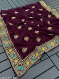 Designer Georgette Zari Embroidered C Pallu Saree, free size, 5.5m length, India origin