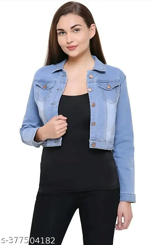 Denim, solid-patterned long-sleeve women's jacket from Ghub Fancy, India