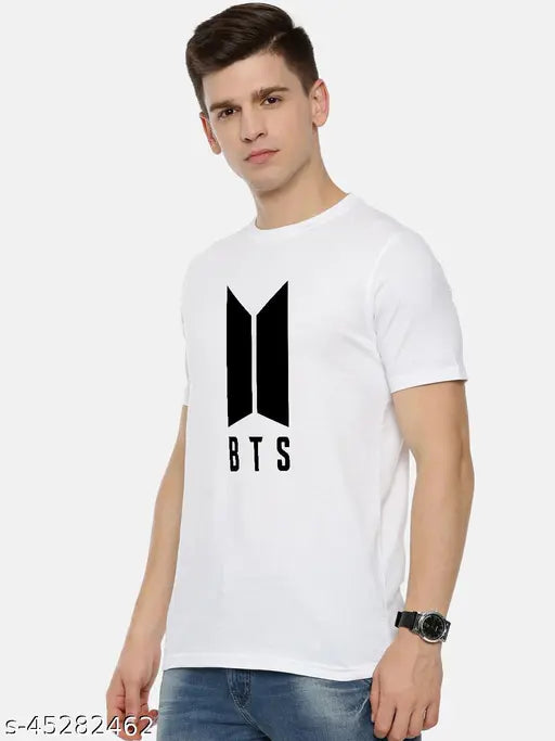 Organic Chics BTS printed white men's t-shirt, cotton short sleeves with graphic print for gym enthusiasts
