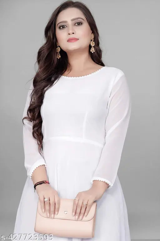 Georgette partywear long gown and kurtis for women, solid colored three-quarter sleeve dress and tunic, Indian ethnic fashion in sizes S to XXL