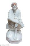 White ceramic Sai Baba Murti marble dust idol statue for pooja (3.5 inch), includes 10 free Sai baba dresses