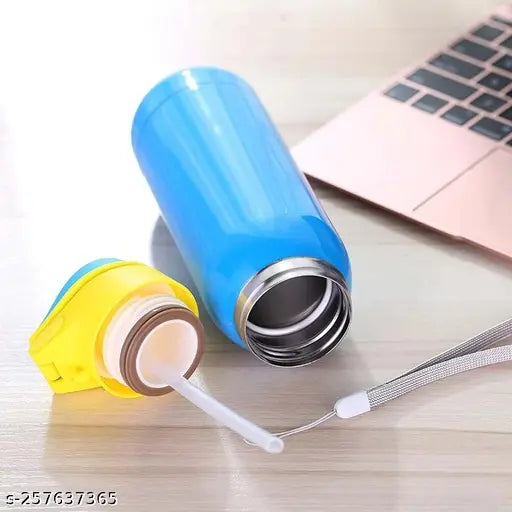 Vacuum-insulated stainless steel kids water bottle, vibrant colors, hot/cold for 12 hours with pop-up silicone straw