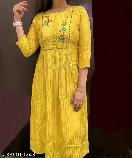 Cotton yellow embroidered kurti, perfect for summers and every occasion