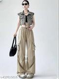 Solid polyester trouser for women, trendy fashion in various sizes S-XXXL. Made in India