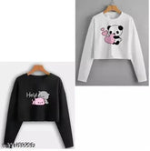 Black Hey & White Panda women's crop top combo pack (S-XL), long sleeves, printed cotton blend