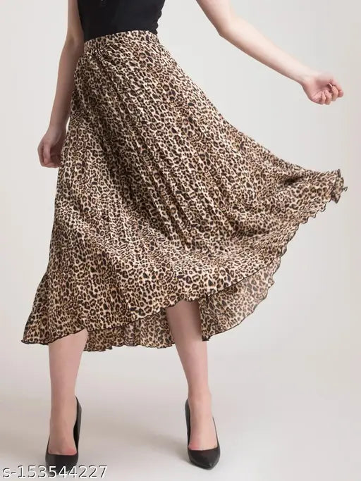 Casual glamorous women's western crepe skirts, printed net, multiple sizes available (26-38in waist, 35in length, 30-36in hip)