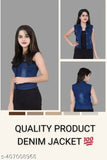 Sleeveless denim jacket, classy fashion in solid color. Women's size S-XL, Made in India