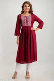 Rayon embroidered women's long kurta with three-quarter sleeves, Indian festival wear