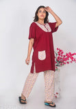Hosiery long night suit, printed net pyjamas with short sleeves, size XXXL from India