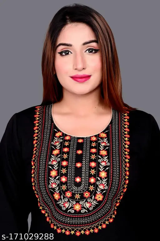 Woolen embroidered kurti for women's winter, three-quarter sleeve, solid color, S-XXL, India origin