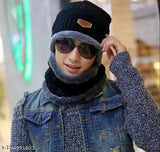 Woolen unisex beanie cap combo, self-design woolen head and neck cap set in onesize