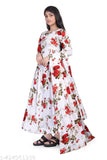Rayon three-quarter sleeve printed net women's gown, stylish designer dress for 9-16 years old girls from India