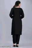 Black rayon kurta and pants set, three-quarter sleeves, solid pattern, women's fashion from India