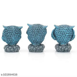 Colorful Morater owl figurine set (3 pcs), polyresin, home decor, living room, garden, office desk - India-made Feng Shui bird sculpture, 10 inches each