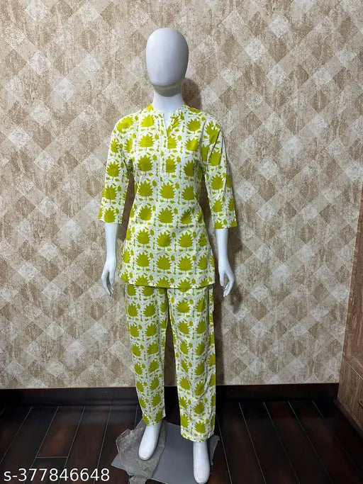 Cotton Coords set, printed pyjamas with three-quarter sleeves, soft & comfortable for lounging, made in India