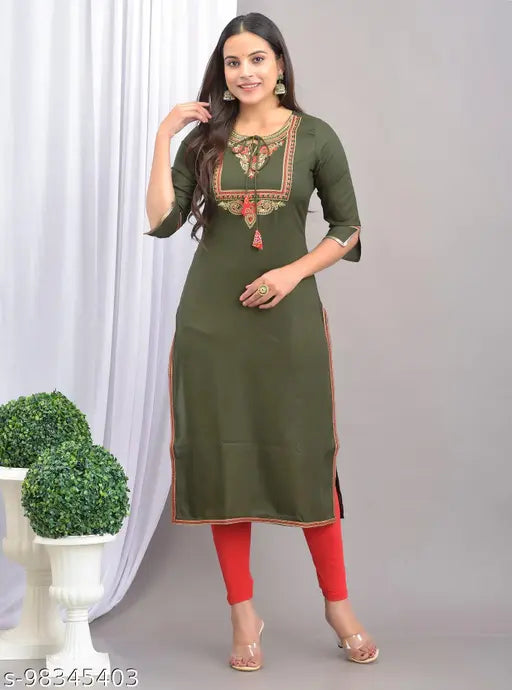 Embroidered rayon kurti for women, three-quarter sleeves, India origin