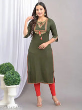 Embroidered rayon kurti for women, three-quarter sleeves, India origin