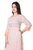Cotton striped plazzo set with kurta and bottomwear, three-quarter sleeves, machine washable Indian fashion for women and girls