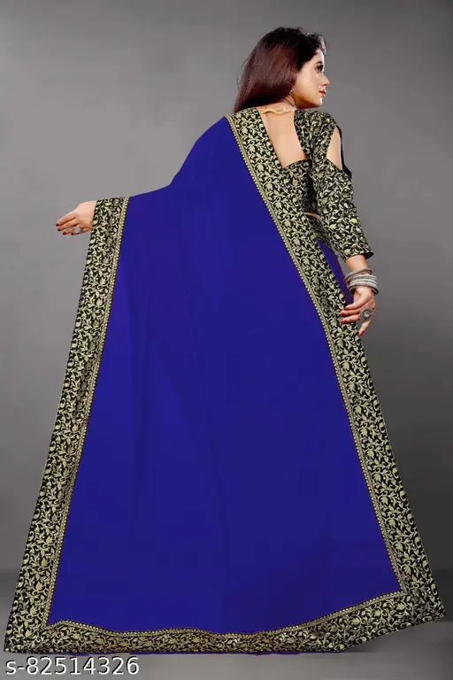 Georgette Art Silk Self Design Dyed Bollywood Saree with separate Jacquard running blouse, solid pattern and free size