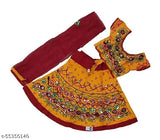 Yellow cotton Little Dreams Lehenga Choli set, embroidered short-sleeved traditional Indian outfit for kids aged 1-9 years