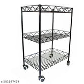 Heavy duty black iron rack with 360 wheels, spacious storage for kitchen appliances and utensils on free size rolling shelves