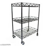 Heavy duty black iron rack with 360 wheels, spacious storage for kitchen appliances and utensils on free size rolling shelves