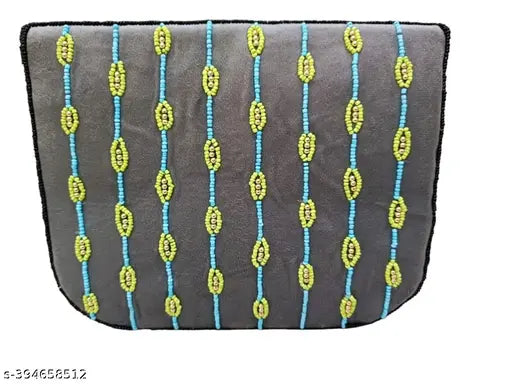 Velvet embellished beaded clutch bag, free size 9x10 inch, Indian designer handcrafted