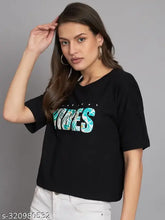 Printed cotton half sleeve crop t-shirt for ladies in trendy styles and sizes, ideal for casual outings or pairing with jeans