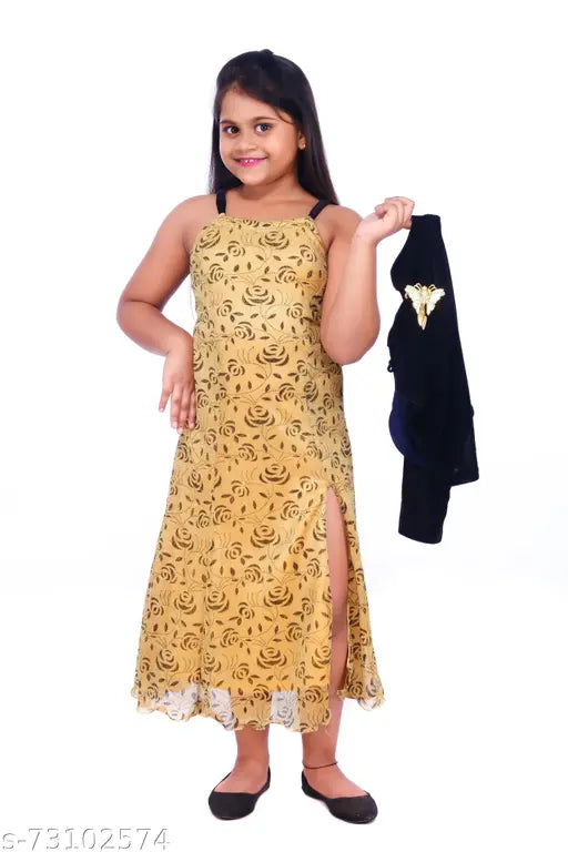 Agile Classy Girls Frocks polyester printed net dresses, three-quarter sleeves for 4-10 years old, Indian fashion design with modern trend