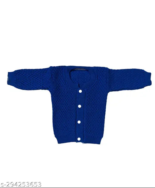 Blue wool unisex sweater set, self-design net pattern for babies, made in India (0-3M, 0-6M, 3-6M)