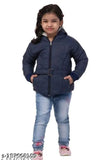 Navy blue polyester jacket for girls, size 6-11 years, solid design from India