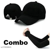 Cotton baseball cap & fingerless arm sleeves combo pack, modern style for kids and teens, India-origin adjustable sports cap with solid color design