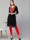 Stylish three-quarter sleeve woolen kurti for women in solid combo, featuring intricate embroidery. Perfect for fall and winter events, handcrafted in India