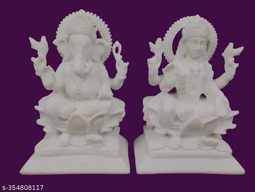 Marble Laxmi Ganesha Idol, 10" x 12.5" x 4", handcrafted by Indian artist for home, office decoration or gifts during Diwali, religious events, or housewarming parties