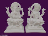 Marble Laxmi Ganesha Idol, 10" x 12.5" x 4", handcrafted by Indian artist for home, office decoration or gifts during Diwali, religious events, or housewarming parties